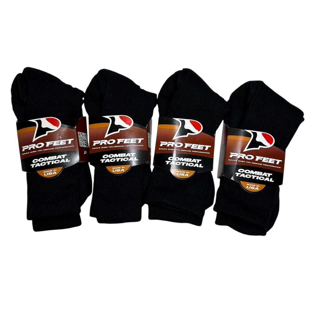 4 Pro Feet‎ USA Made Style #3008 Black Combat Tactical Boot Socks Size W6-9 M8.5